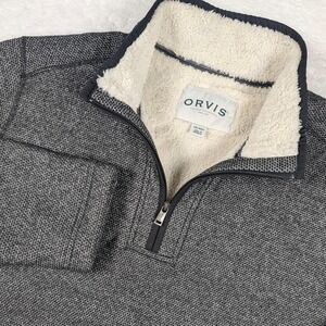 Orvis Jacket Mens 2XL Gray Sherpa Fleece 1/4 Zip Lined Pockets Warm Pullover